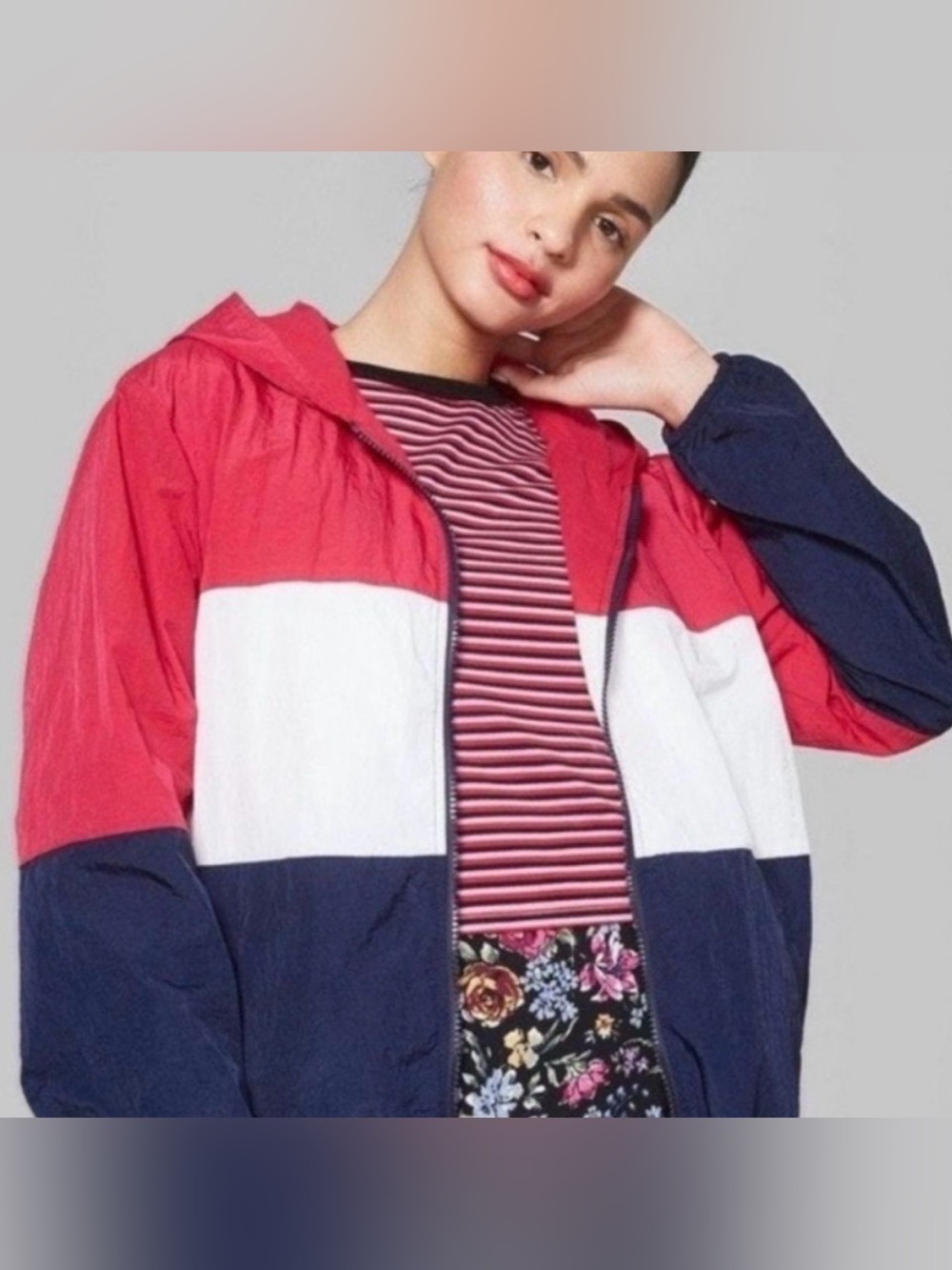 Wild Fable Colorblock Windbreaker Full Zip Hooded Jacket Size Small